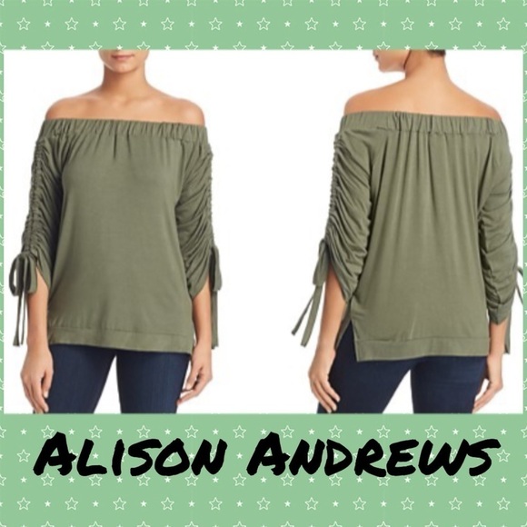 ALISON ANDREWS Off-the-shoulder Cinched-sleeve Top - Picture 1 of 11
